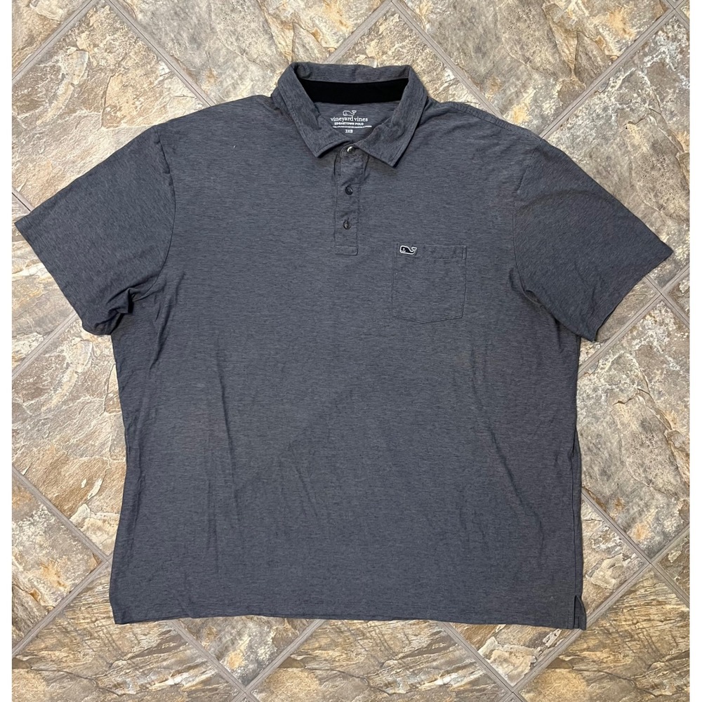 Vineyard Vines Edgartown Polo Mens 3XB Gray Stripe Short Sleeve Pocket